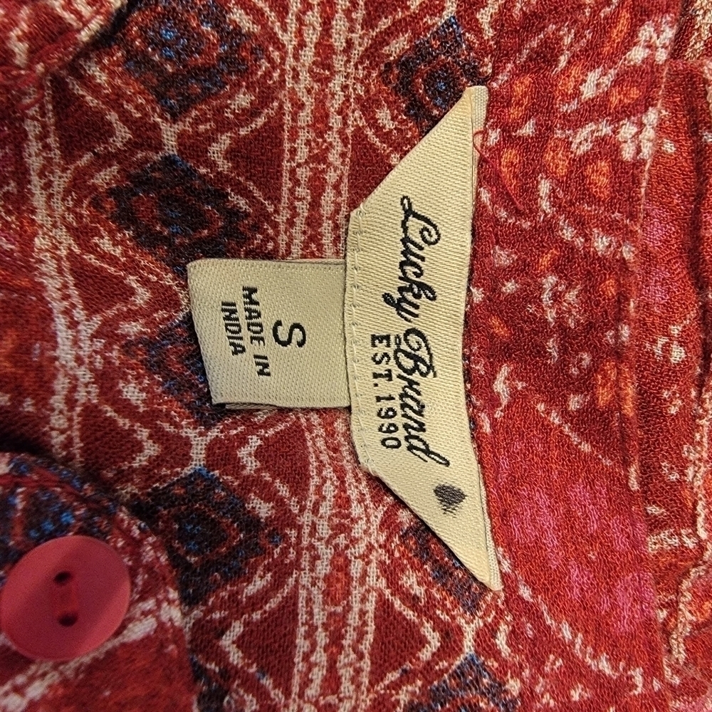 Lucky Brand Red Boho Button Shirt Size S - Picture 3 of 3